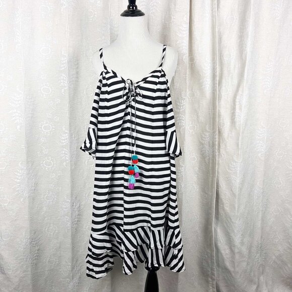 Torrid Mini Cold Shoulder Coverup Dress stripe - Picture 2 of 11